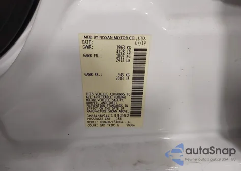 2020 Nissan Altima S Fwd из США, поврежденный, VIN 1N4BL4BV1LC133262